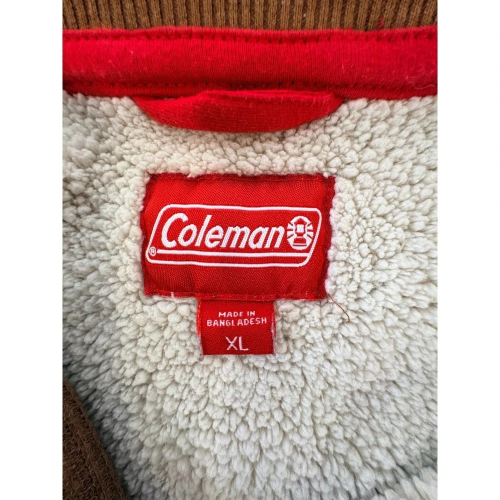 Coleman‎ Men Henley Shirt Sherpa Lined Waffle Size Extra Large XL Brown Tan